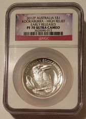 Australia 2012 P 1 oz Silver Dollar Kookaburra High Relief PF70 UC NGC ER Low Mintage