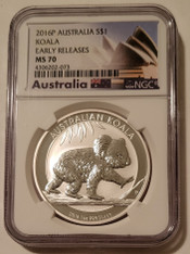 Australia 2016 P 1 oz Silver Dollar Koala MS70 NGC Early Releases
