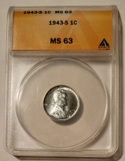 1943 S Lincoln Wheat Steel Cent MS63 ANACS
