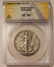 1933 S Walking Liberty Half Dollar DDO-001 VF30 ANACS