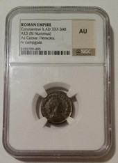 Roman Empire Constantine II AD 337-340 AE3 BI Nummus As Caesar Heraclea rv Campgate BU NGC