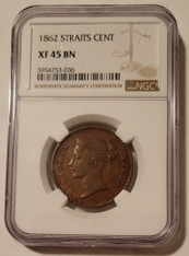 Straits Settlements Victoria 1862 Cent XF45 BN NGC