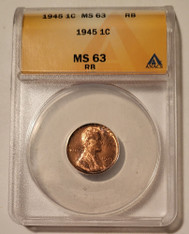 1945 Lincoln Wheat Cent MS63 RB ANACS