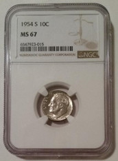 1954 S Roosevelt Dime MS67 NGC