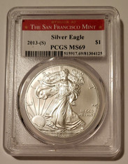 2013 (S) 1 oz Silver Eagle Dollar MS69 PCGS SF Mint Label