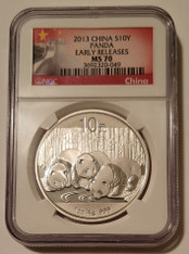 China 2013 1 oz Silver 10 Yuan Panda MS70 NGC Early Releases