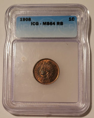 1908 Indian Head Cent MS64 RB ICG