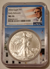 2022 1 oz Silver Eagle Dollar MS70 NGC ER White House Holder / FDR Label