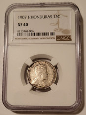 British Honduras Edward II 1907 Silver 25 Cents XF40 NGC