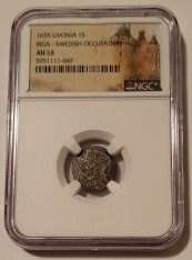 Livonia (Latvia) Swedish Occupation 1655 Silver Solidus Riga Mint AU55 NGC