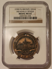 1938 Meadville PA Sesquicentennial Bronze Medal MS65 NGC