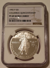 1992 P Columbus Quincentenary Commemorative Silver Dollar Proof PF69 UC NGC