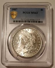 1887 Morgan Silver Dollar MS62 PCGS Gold Shield Holder