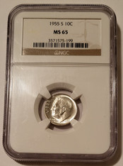 1955 S Roosevelt Dime MS65 NGC