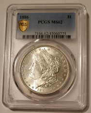 1886 Morgan Silver Dollar MS62 PCGS Gold Shield Holder