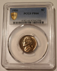 1950 Jefferson Nickel PR66 PCGS Low Mintage Proof Gold Shield Holder