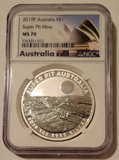 Australia 2019 P 1 oz Silver Dollar Super Pit Mine MS70 NGC