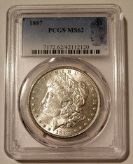 1887 Morgan Silver Dollar MS62 PCGS rv Toning Silhouette Label