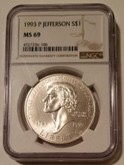 1993 P Thomas Jefferson Commemorative Silver Dollar MS69 NGC