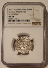 India Bengal Presidency AH1229//17-49 (c 1830 AD) Silver Rupee Plain Edge MS64 NGC