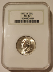 1947 D Washington Quarter MS67 NGC OH Toning