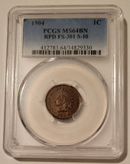 1904 Indian Head Cent RPD FS-301 S-10 MS64 BN PCGS