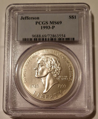 1993 P Thomas Jefferson Commemorative Silver Dollar MS69 PCGS