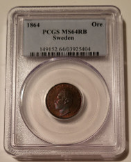 Sweden Carl XV 1864 Ore MS64 RB PCGS