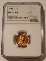 1944 S Lincoln Wheat Cent MS67 RED NGC