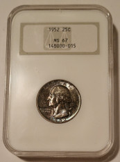 1952 Washington Quarter MS67 NGC OH Nicely Toned