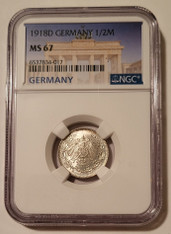 Germany Empire Wilhelm II 1918 D Silver 1/2 Mark MS67 NGC