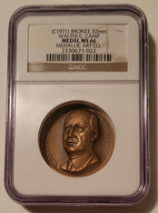 1971 Medallic Art Co Bronze Medal Walter C Camp by Ralph J Menconi MS66 NGC