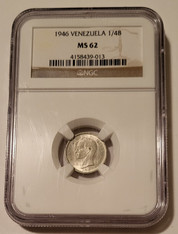 Venezuela 1946 Silver 1/4 Bolivar MS62 NGC