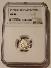 Hungary - Middle Ages- 1572 KB Silver Denar Madonna and Child AU58 NGC