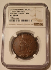 France (1830-48) Kings Medal Series by Caque Louis V (968-987) MS63 BN NGC