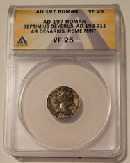 Roman Emperor Septimius Severus AD 193-211 AR Denarius Rome Mint VF25 ANACS