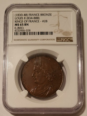 France (1830-48) Kings Medal Series by Caque #28 - Louis II MS65 BN NGC