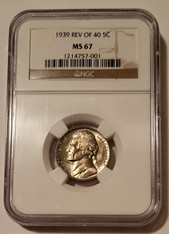 1939 Jefferson Nickel Reverse of 1940 MS67 NGC Light Patina