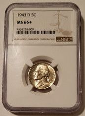 1943 D Jefferson Silver Nickel Unc MS66+ NGC