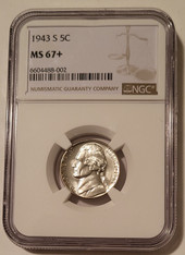 1943 S Jefferson Silver Nickel Unc MS67+ NGC