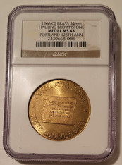 1966 Portland Connecticut 125th Anniversary Brass Medal Hauling Brownstone MS63 NGC