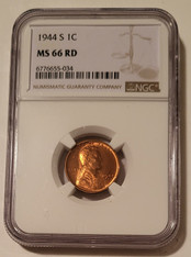 1944 S Lincoln Wheat Cent MS66 RED NGC