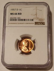 1957 D Lincoln Wheat Cent MS66 RED NGC