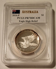 Australia 2014 P 1 oz Silver Dollar Wedge-Tailed Eagle HR PR70 DCAM PCGS Mercanti Signed Toning Low Mintage