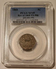 1868 Shield Nickel Rev of 68 FS-906 XF45 PCGS