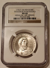 1967 Heraldic Art So-Called 50 Cents Silver Medal Thaddeus Kosciuszko MS68 NGC