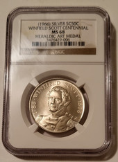 1966 Heraldic Art So-Called 50 Cents Silver Medal Winfield Scott MS68 NGC