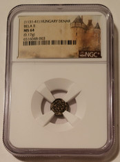 Middle Ages - Hungary - Bela II (1131-41) Silver Denar MS64 NGC