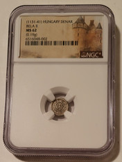 Hungary middle ages Bela II silver denar flower type ms62 ngc a