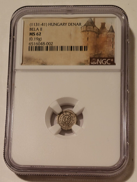 Hungary middle ages Bela II silver denar flower type ms62 ngc a